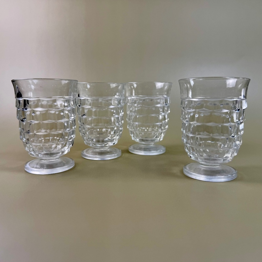 Vintage Indiana Glass Footed Juice Cups | Clear Paneled Tumblers | Set of 4 - Picture 3 of 12